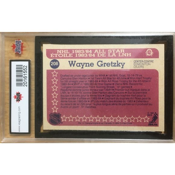 1984/85 O-PEE-CHEE NHL HOCKEY CARD #208 WAYNE GRETZKY ALL STAR KSA 7.5 NM+ - Picture 4 of 6